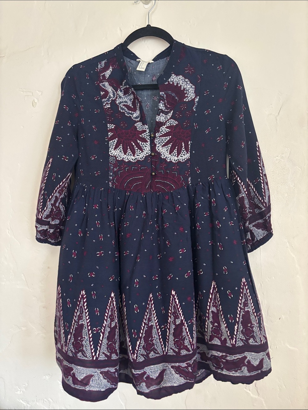 Forever 21 Navy and Burgundy Embroidered Boho Tunic Dress